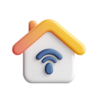 Stylized icon of a smart home with WiFi symbol, representing modern connectivity. png