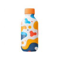 Vibrant and modern design water bottle with colorful abstract patterns. png