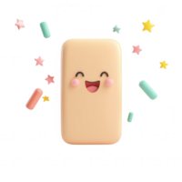 A cheerful cartoon character with a smiling face and colorful decorations. png