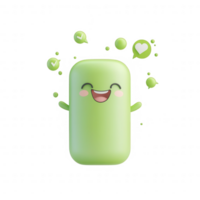 A cheerful green character with expressive bubbles of joy surrounding it. png