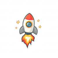 A colorful cartoon rocket with flames, symbolizing innovation and exploration. png