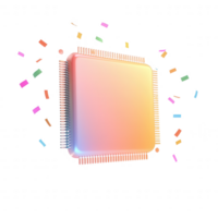 A colorful microchip surrounded by vibrant digital elements, symbolizing innovation. png