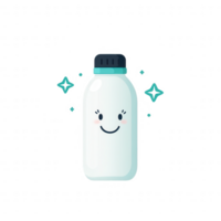 A cute cartoon milk bottle with a smiling face and sparkling accents, perfect for children. png