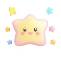 A cute cartoon star character surrounded by colorful stars with a joyful expression. png