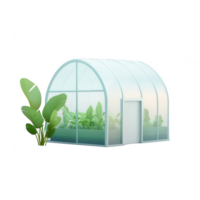 A modern greenhouse with vibrant plants, showcasing a sustainable gardening approach. png