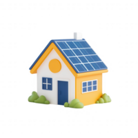 A modern house design with solar panels and vibrant colors, symbolizing sustainability. png