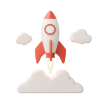 A vibrant rocket launching into the sky, symbolizing innovation and exploration. png