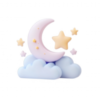 A whimsical moon and star decoration floating on soft clouds, perfect for dreamy themes. png