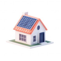 3D illustration of a modern house with solar panels and a colorful roof design. png