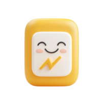 A cheerful, smiling icon design featuring a lightning bolt symbol on a bright background. png