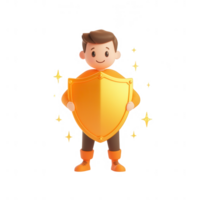 A cheerful character holding a shiny shield symbolizing protection and courage. png