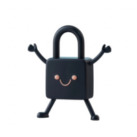 A cheerful cartoon lock character, embodying security and protection in a playful design. png