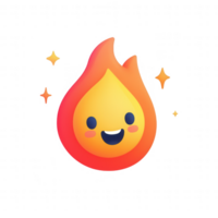 A cheerful flame emoji character with a smiling face and sparkling stars around. png