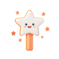 A cheerful star wand with a smiling face and sparkling stars around it. png