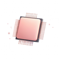A close-up of a modern microprocessor chip with intricate connections and design. png