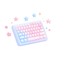 A colorful keyboard design with whimsical stars surrounding it. png