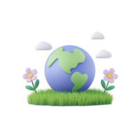A colorful representation of Earth surrounded by flowers and clouds. png