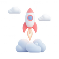 A colorful rocket launching into the clouds, symbolizing innovation and exploration. png