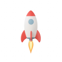 A colorful rocket blasting off with flames, symbolizing innovation and adventure. png