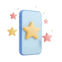 A colorful smartphone design with playful star elements surrounding it. png