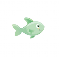 A cute cartoon fish with a smiling face and vibrant green color. png