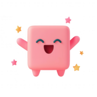 A cute pink character with a cheerful expression surrounded by colorful stars. png