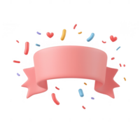 A playful pink ribbon surrounded by colorful confetti and hearts for celebration. png