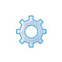 A sleek blue gear icon representing technology and innovation in design. png