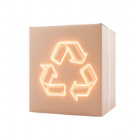 A stylish box with a glowing recycle symbol, promoting sustainability and eco-friendliness. png