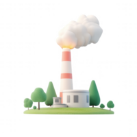 A stylized factory emitting smoke with surrounding trees in a minimalist design. png