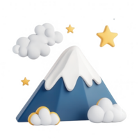 A whimsical mountain scene adorned with clouds and stars, perfect for creative projects. png