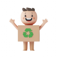 Cartoon character promoting recycling with a cheerful demeanor and green symbol. png
