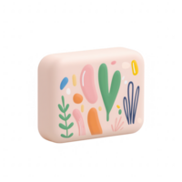 Colorful abstract design featuring whimsical shapes and botanical elements. png