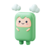 Cute green character with clouds, perfect for playful and fun graphic designs. png