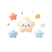 Cute smiling stars in various colors, creating a joyful and whimsical atmosphere. png