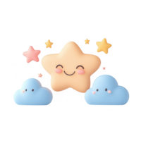 Cute star and cloud characters with a joyful expression for playful designs. png