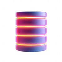 Futuristic data storage cylinder with vibrant neon lights and sleek design. png