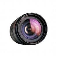 High-quality camera lens reflecting vibrant colors and light patterns. png