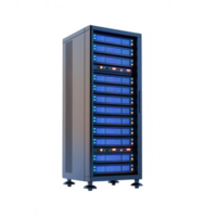 High-tech server rack with glowing components and modern design for data storage. png