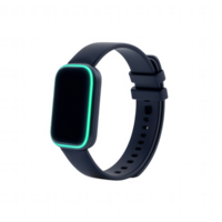 Modern fitness tracker with a sleek design and vibrant display for activity monitoring. png