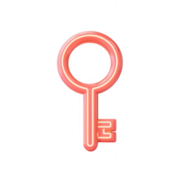 Neon glowing key symbol representing security and access. png