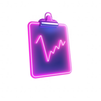 Neon clipboard displaying a rising graph, symbolizing progress and success. png