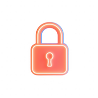 Neon lock symbol representing security and data protection in digital environments. png