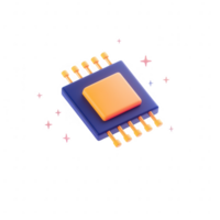 Stylish microchip design with vibrant colors and glow effects for modern tech applications. png