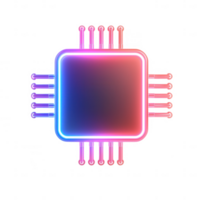 Stylish neon microchip design representing advanced technology and innovation. png