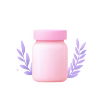 Stylish pink jar with decorative leaves, perfect for cosmetic or food presentations. png