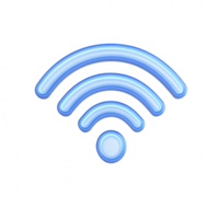 Stylized blue Wi-Fi signal icon representing wireless connectivity and internet access. png