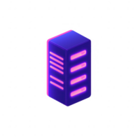 Vibrant server rack with neon glow, ideal for tech and digital content. png