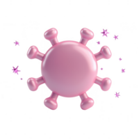 Stylized illustration of a pink virus molecule with sparkles, representing science themes. png