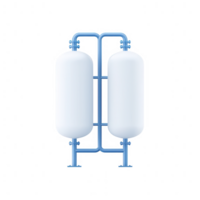 Two cylindrical tanks with a blue frame, ideal for industrial applications. png